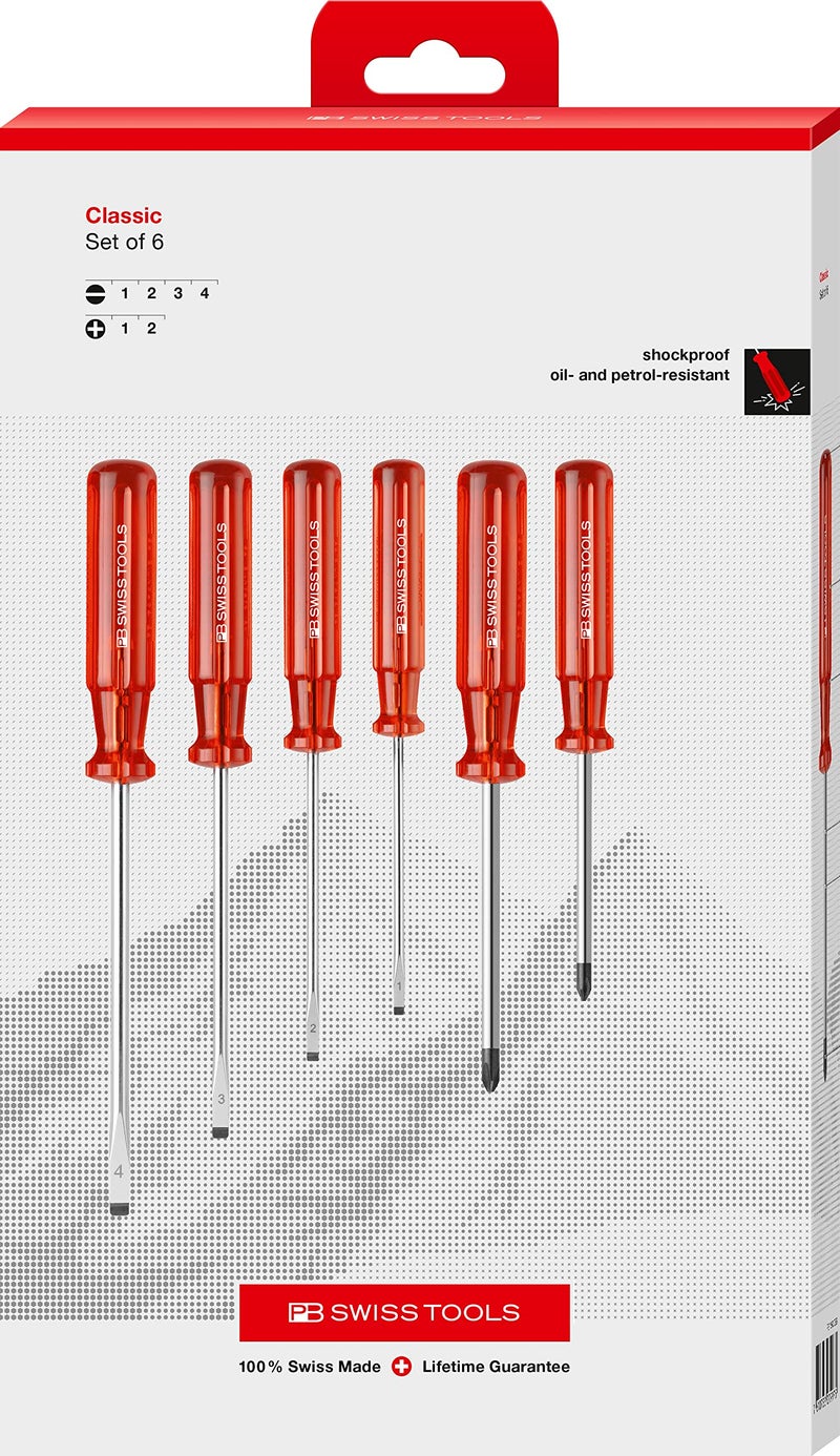 PB Swiss Tools Slotted Phillips Screwdriver Set PB 1560.CBB | 100% Swiss Made | 6-Piece Classic Screwdriver Set Size PH1 PH2, Slotted 1-4 - Image 1
